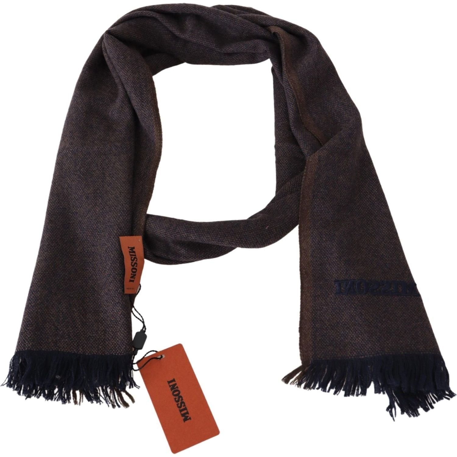 Missoni Brown 100% Cashmere Unisex Neck Wrap Fringes Scarf