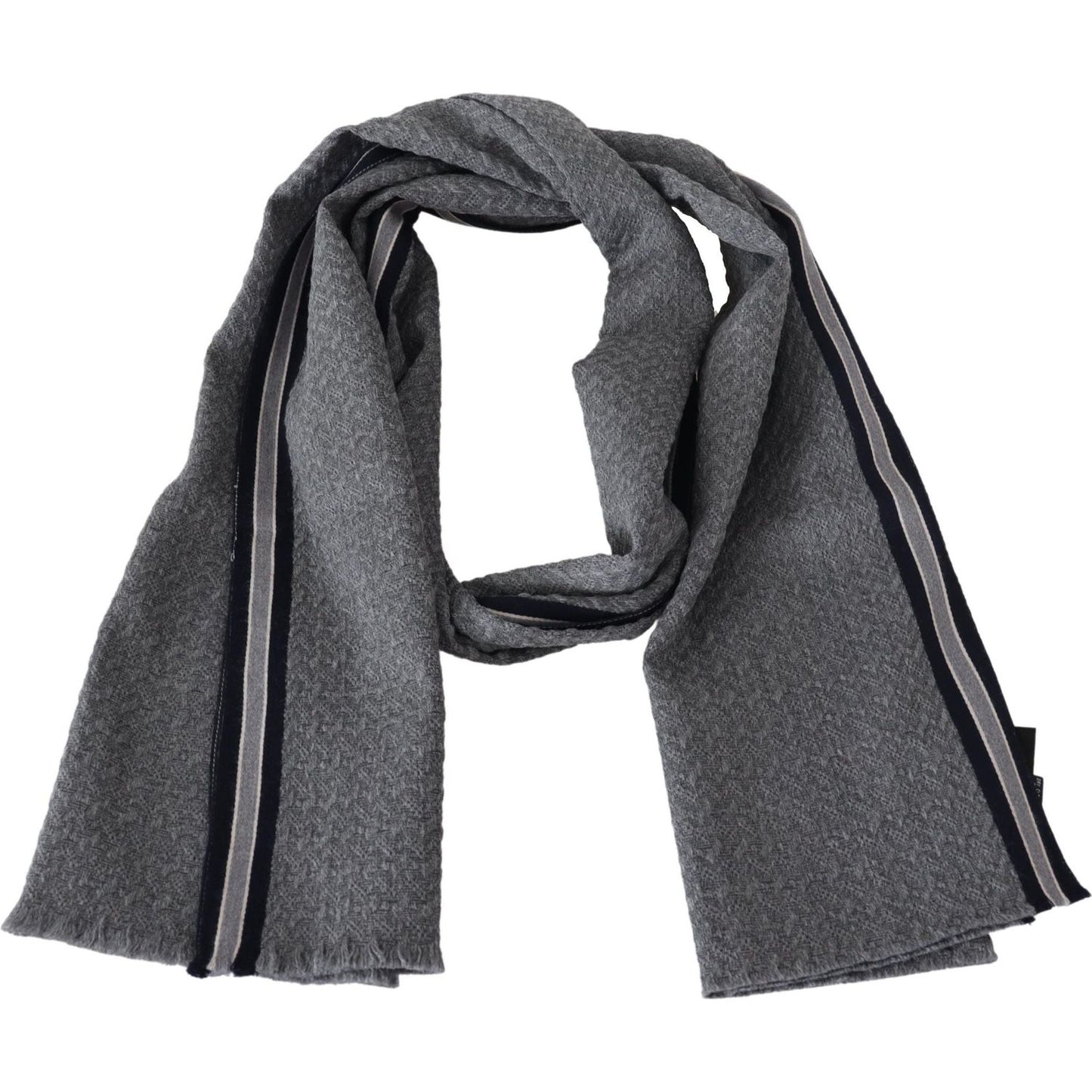 Elegant Gray Wool Scarf with Signature Stripes