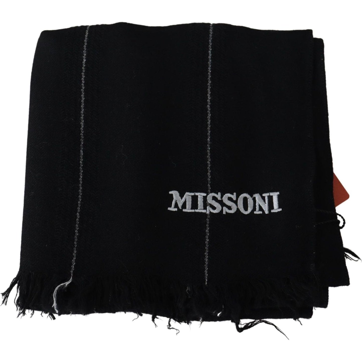 Elegant Black Wool Scarf with Logo Embroidery