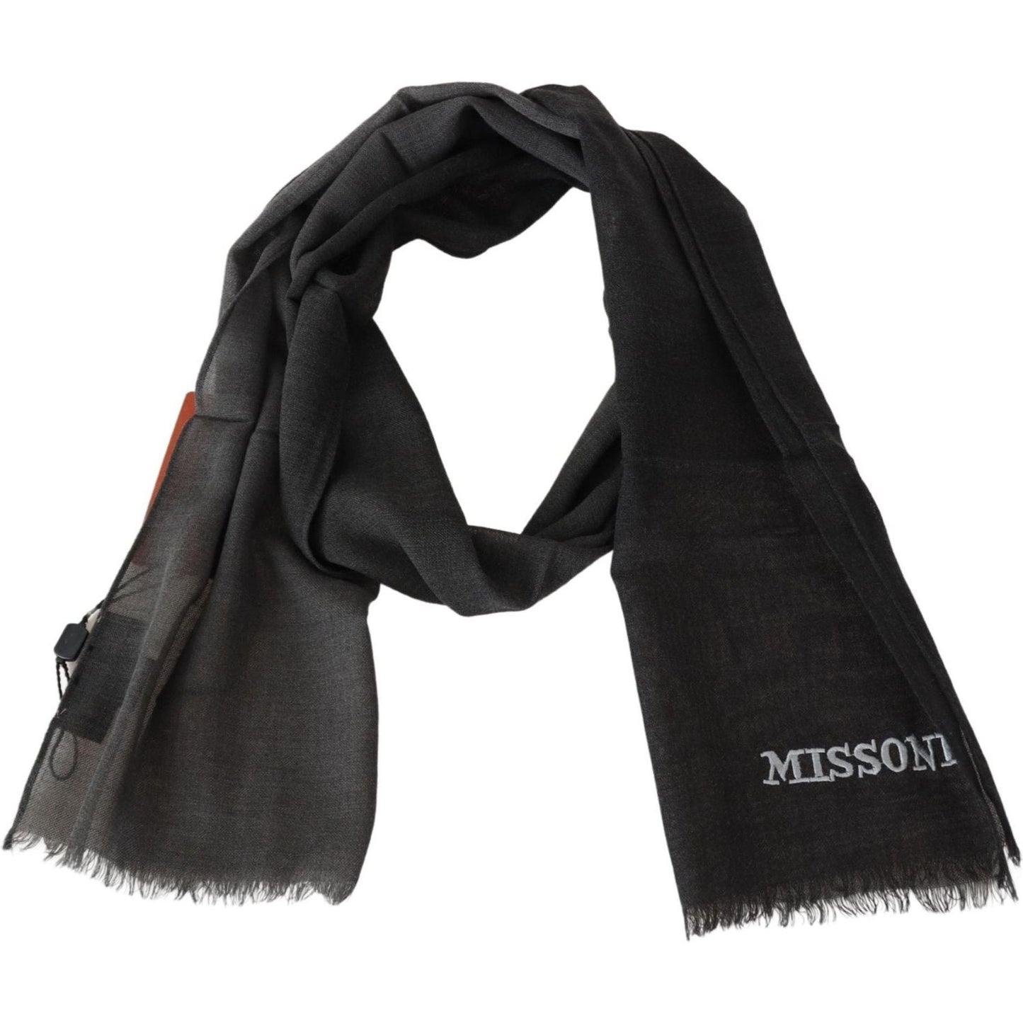 Elegant Black Wool Scarf with Embroidered Logo