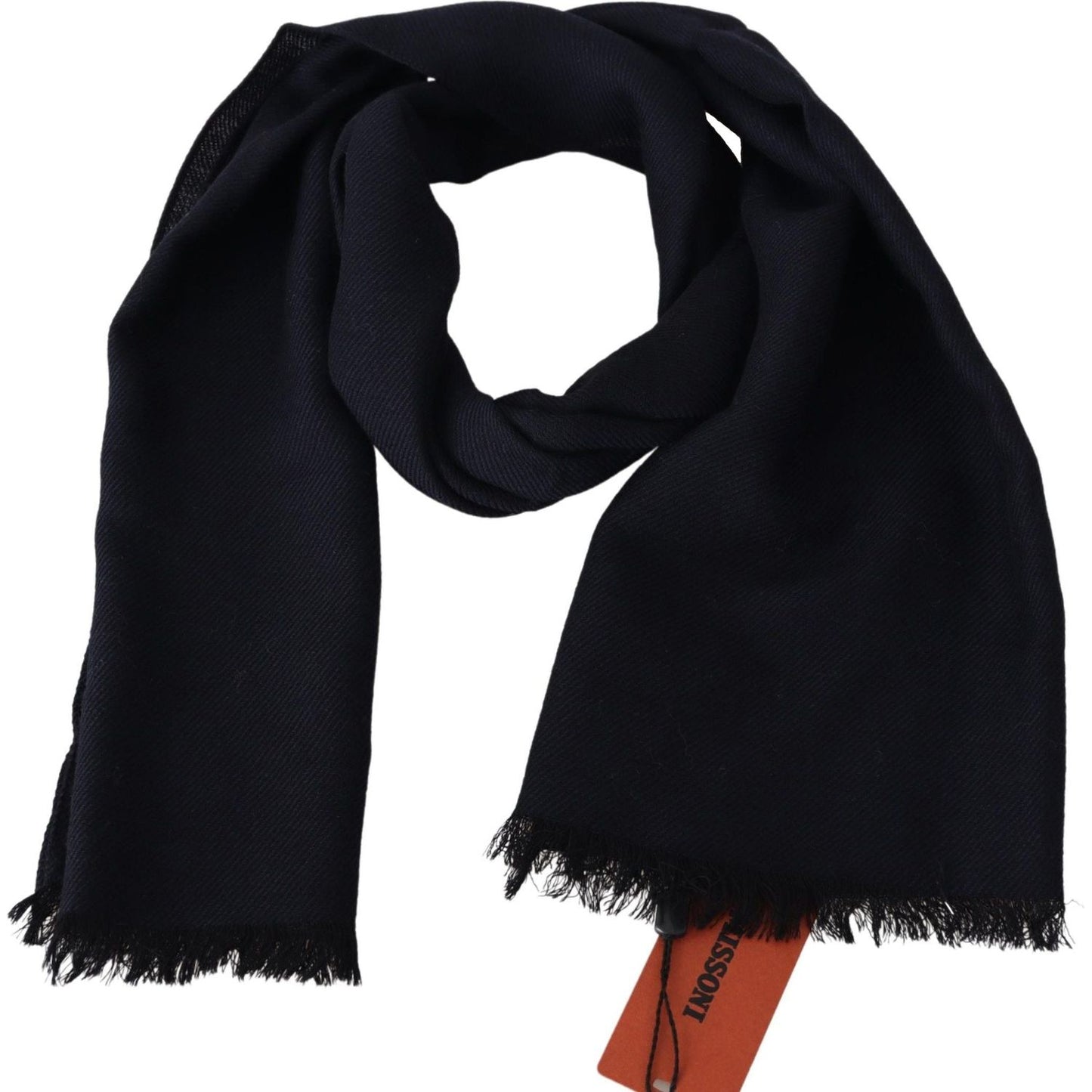 Elegant Black Wool Unisex Scarf