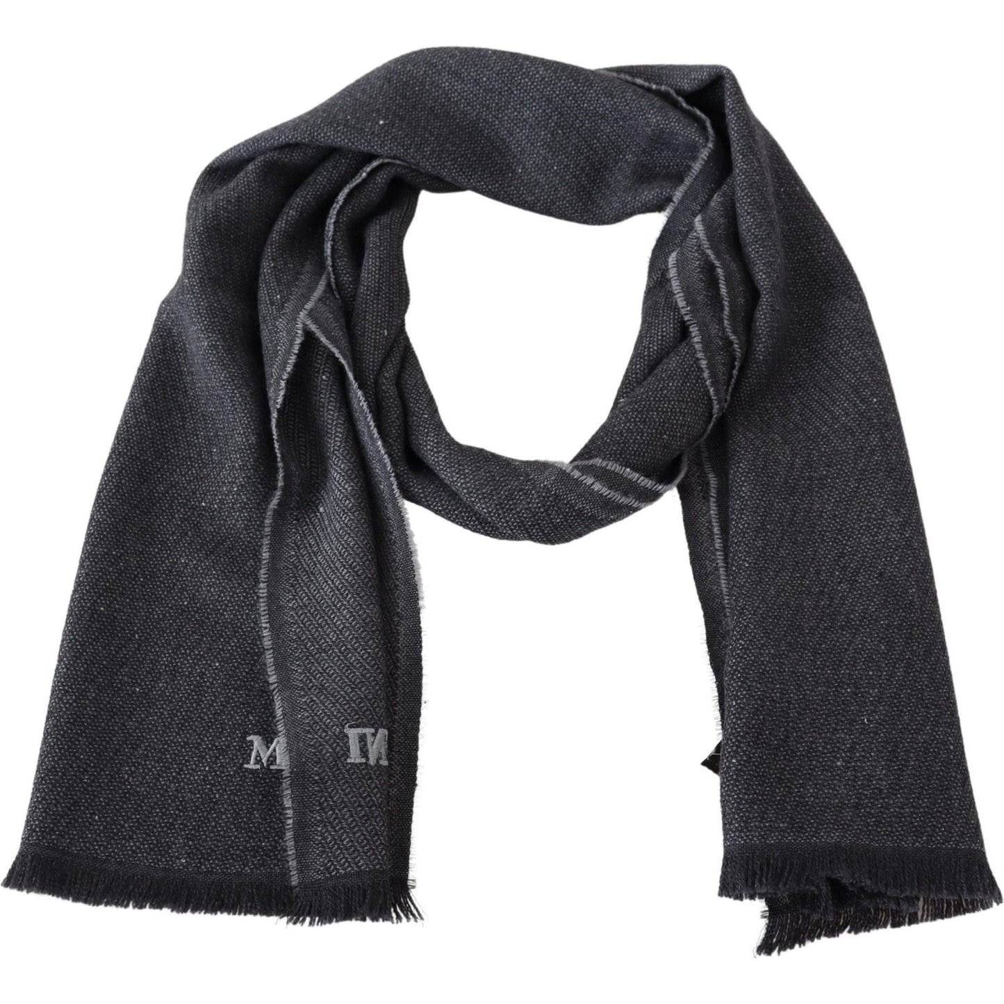 Elegant Wool Scarf with Signature Embroidery