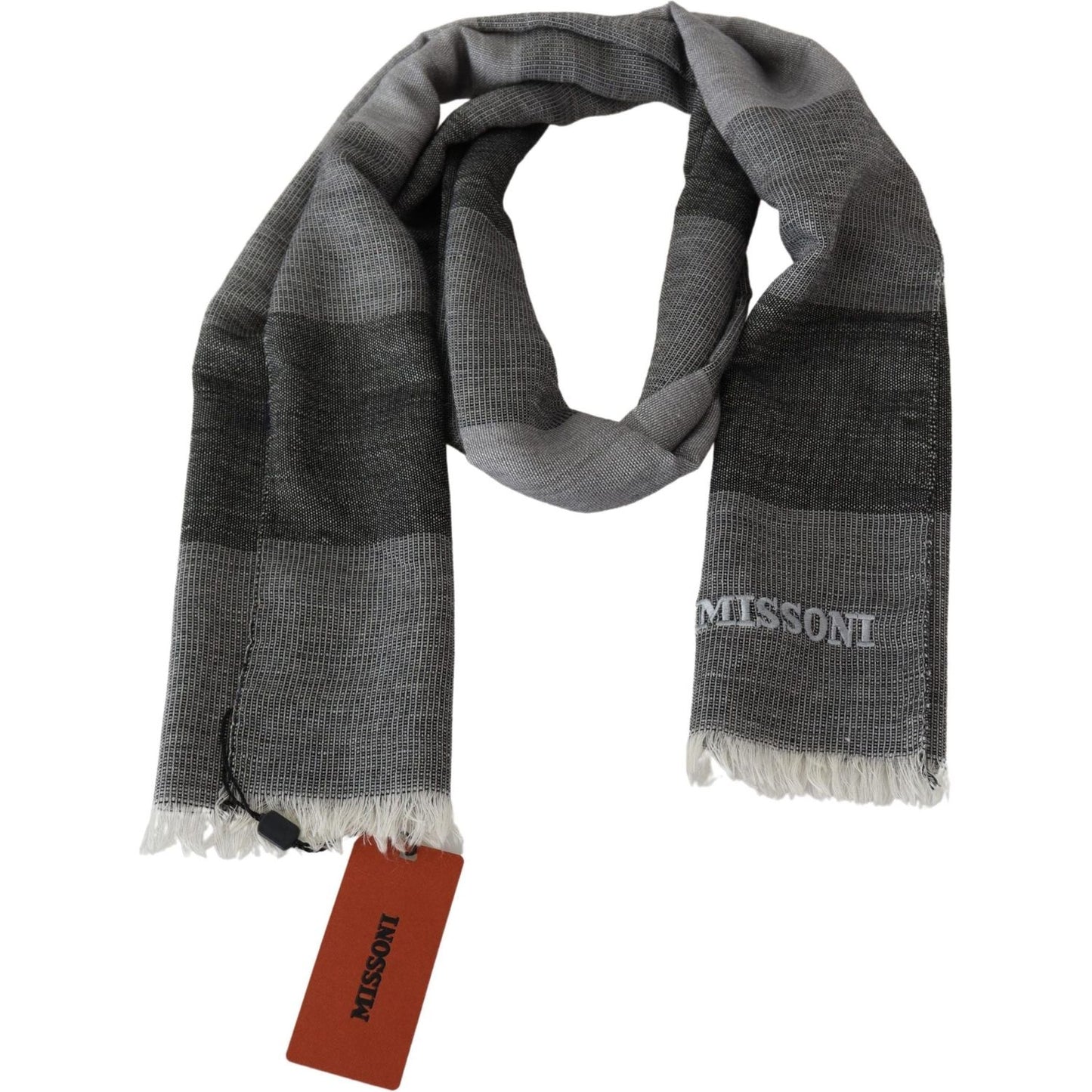 Elegant Striped Wool Scarf with Logo Embroidery