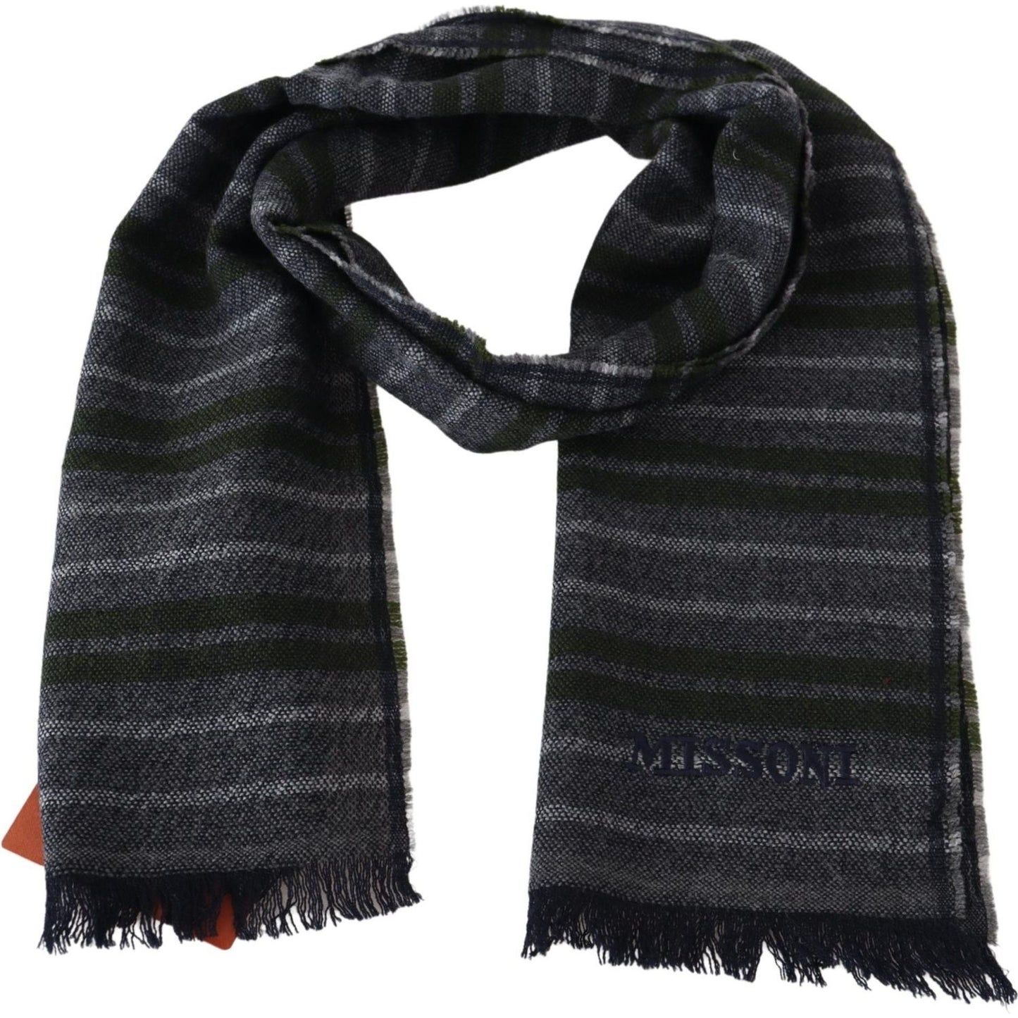 Chic Striped Wool Scarf with Logo Embroidery