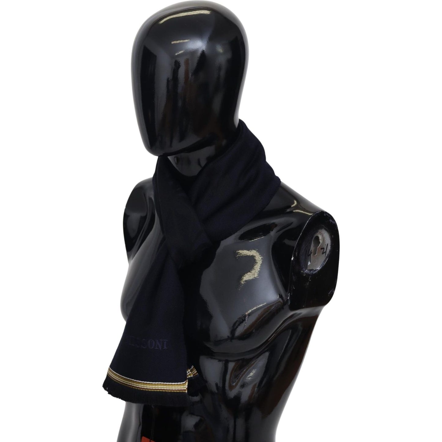 Missoni Black 100% Wool Unisex Neck Wrap Fringes Scarf