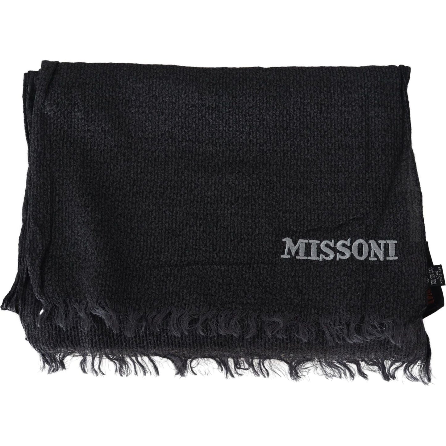 Elegant Black Wool Fringed Scarf