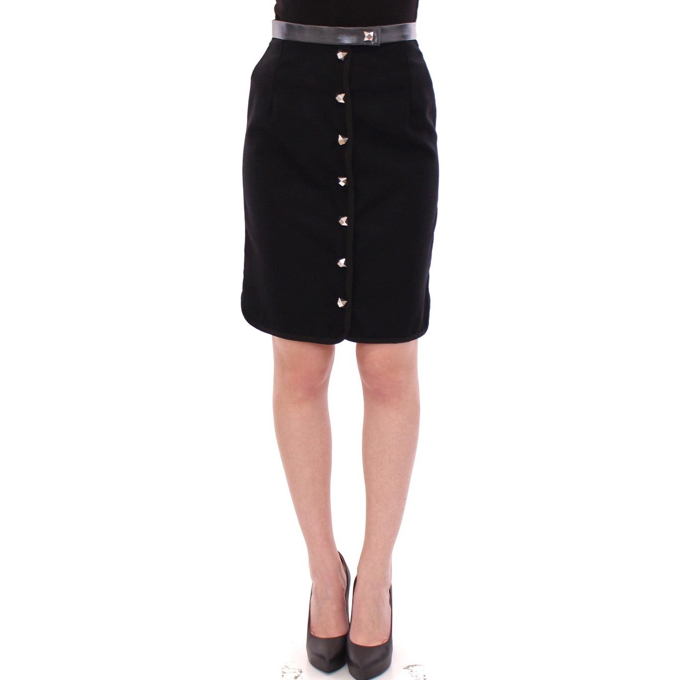 Elegant Black Wool-Cotton Blend Skirt