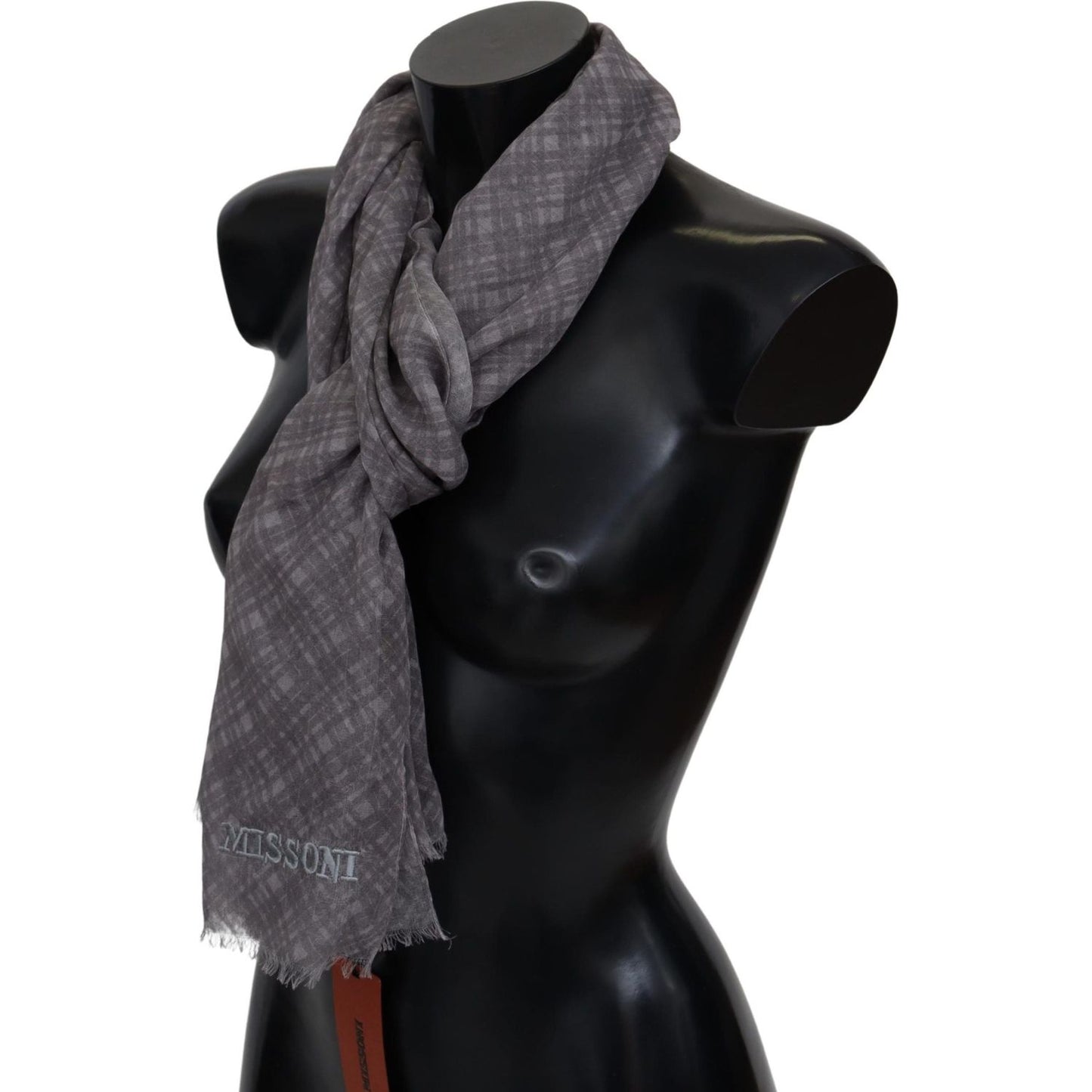 Elegant Wool Silk Blend Plaid Scarf