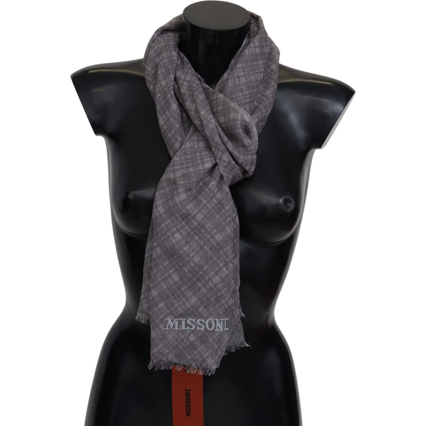 Elegant Wool Silk Blend Plaid Scarf