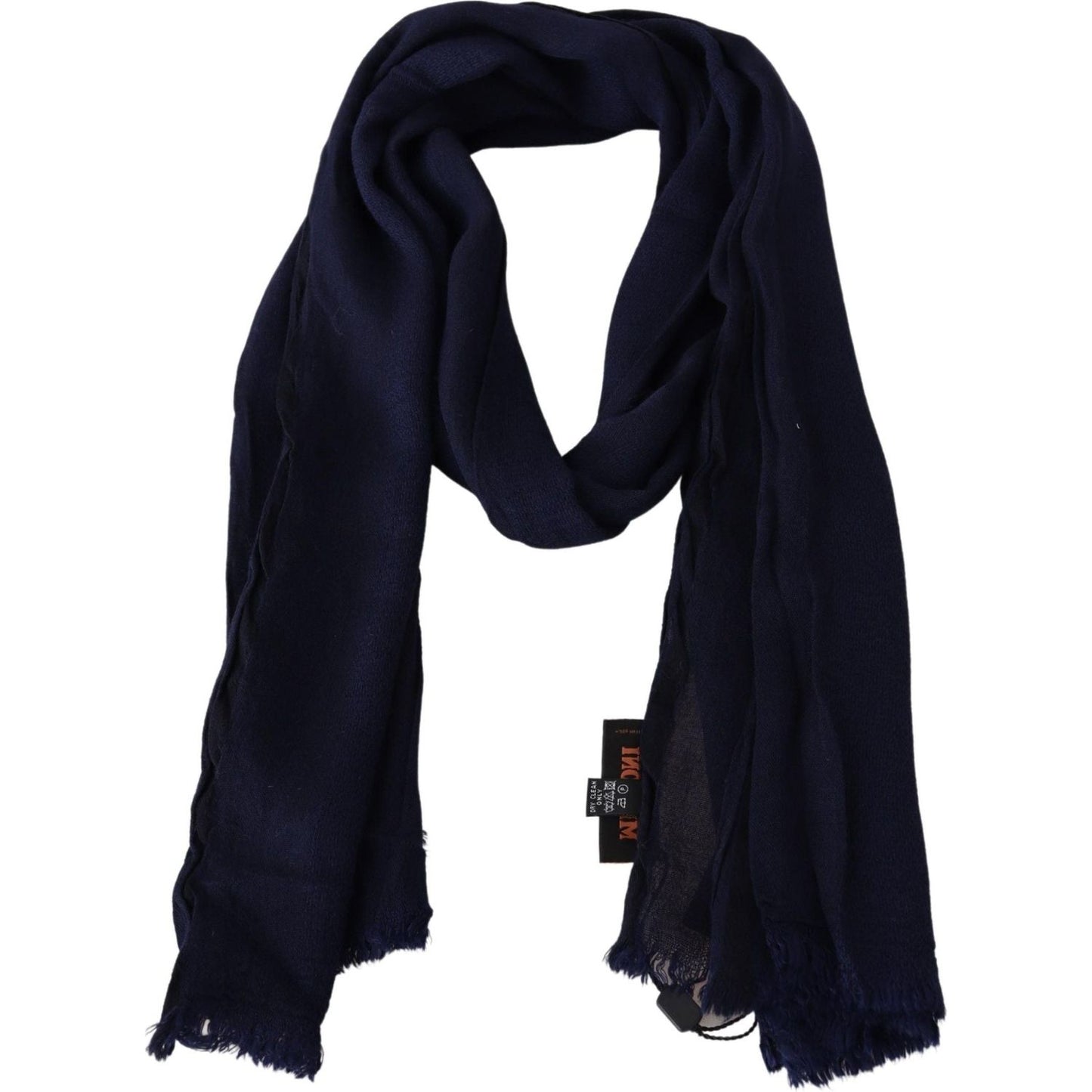 Elegant Blue Wool Scarf with Embroidered Logo