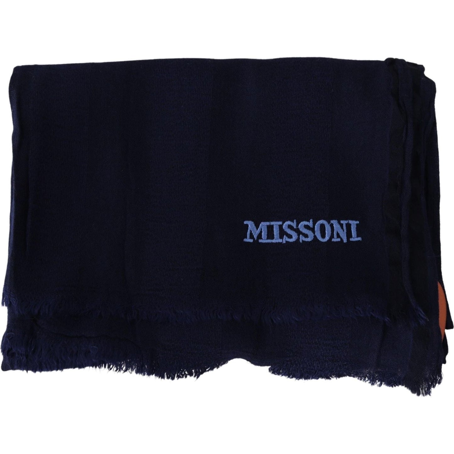 Elegant Blue Wool Scarf with Embroidered Logo