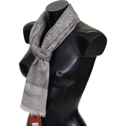 Missoni Elegant Paisley Wool Scarf in Gray Missoni