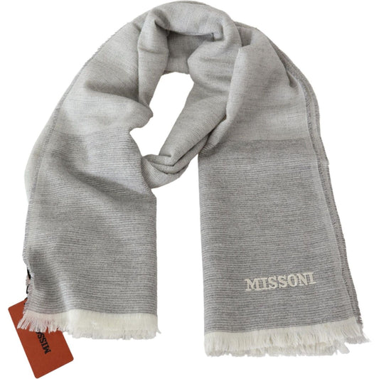 Elegant Beige Wool Scarf with Embroidery Detail