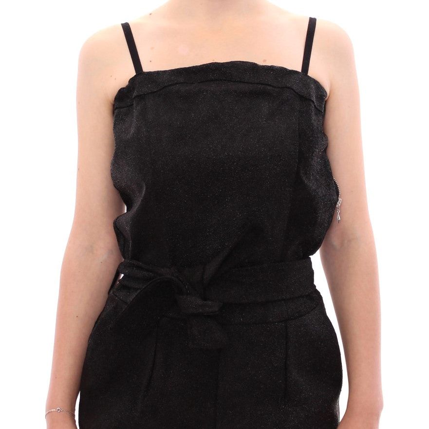 Elegant Black Leather Jumpsuit with Waist Strap