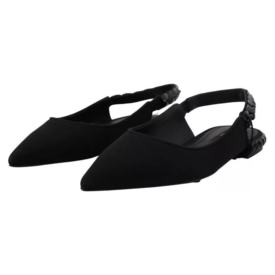 Black Flats Crystal Slingback Charmeuse Shoes