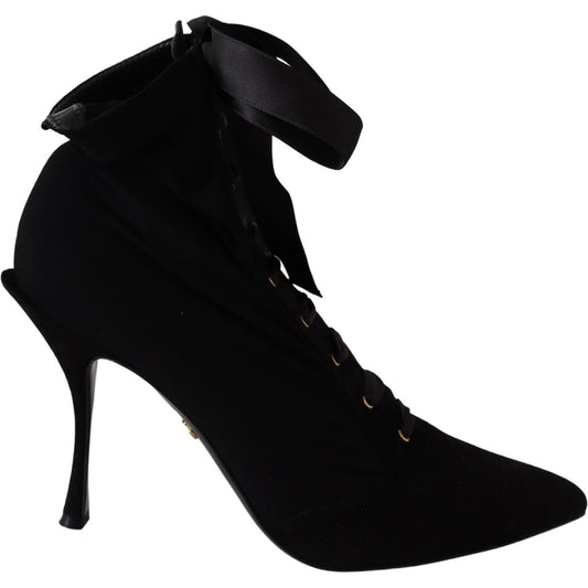 Elegant Black Ankle Heel Boots with Leather Sole