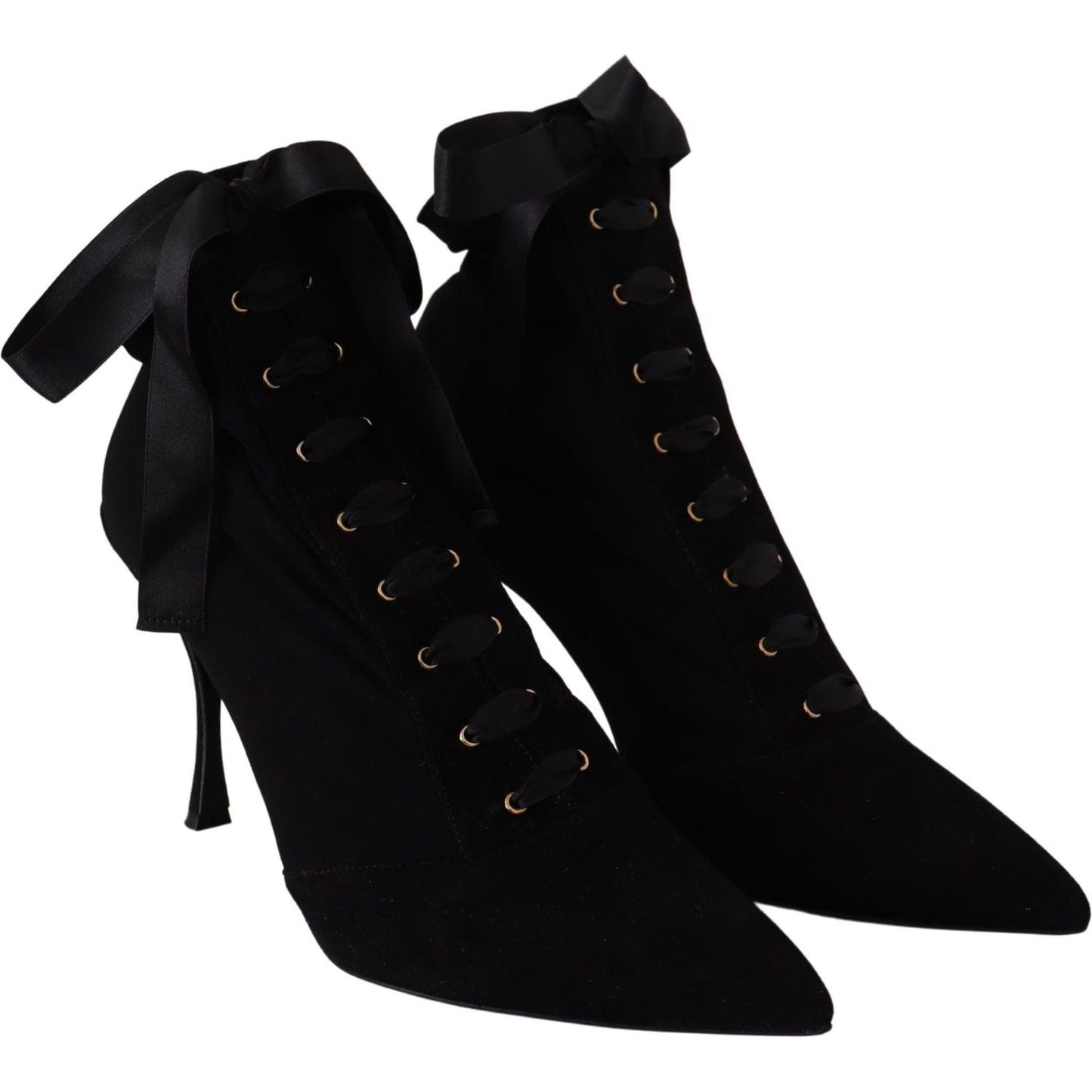 Elegant Black Ankle Heel Boots with Leather Sole