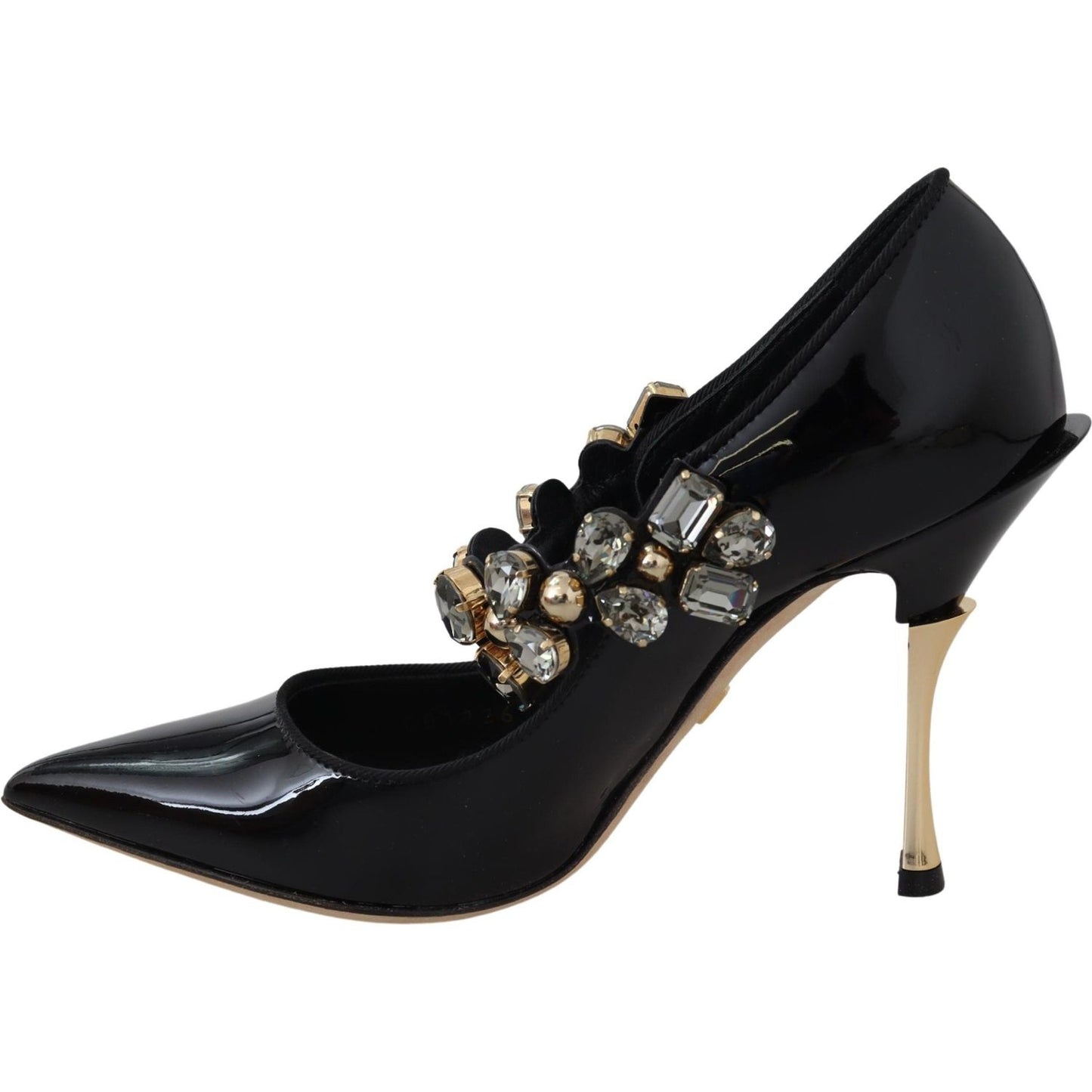Dolce & Gabbana Black Leather Crystal Shoes Mary Jane Pumps