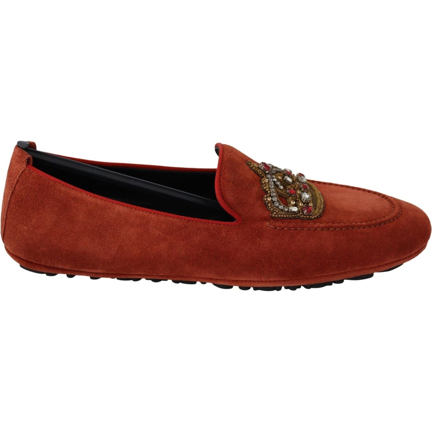 Opulent Orange Leather Loafers with Gold Embroidery