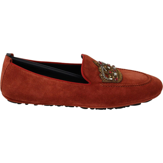 Opulent Orange Leather Loafers with Gold Embroidery