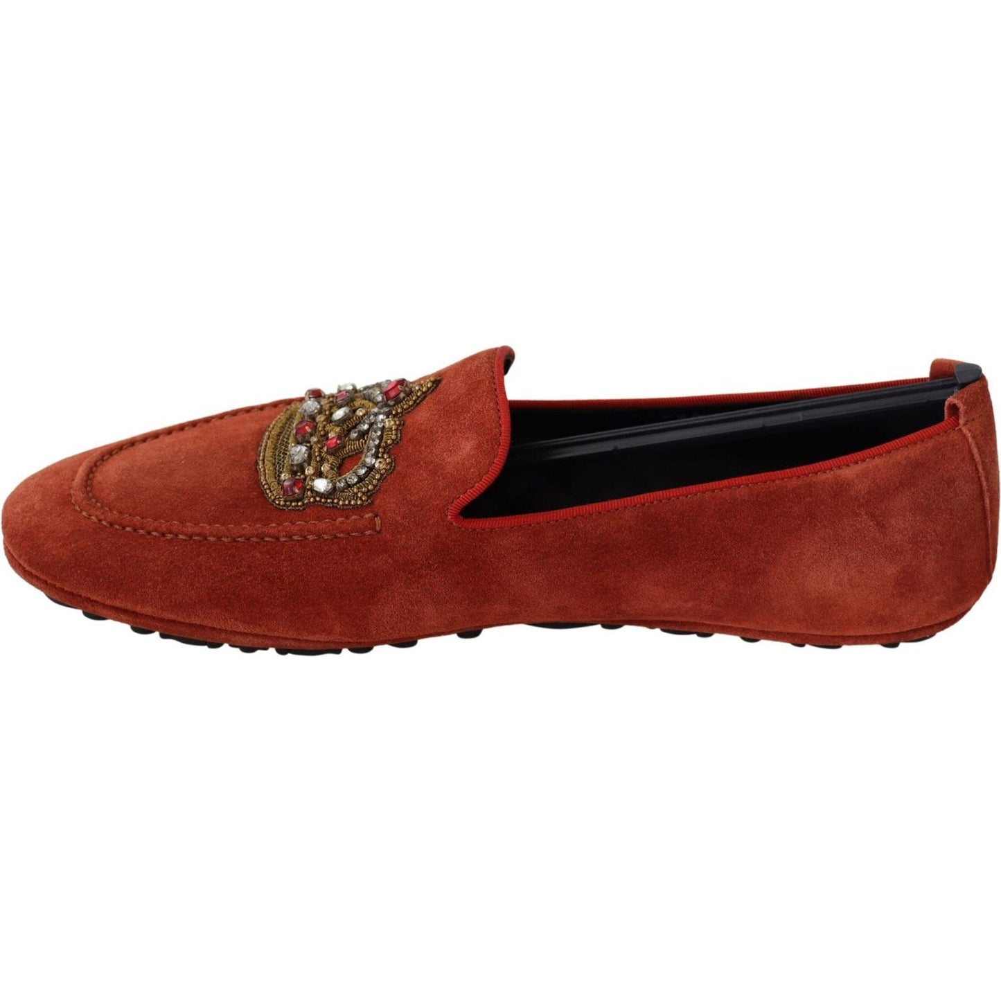 Opulent Orange Leather Loafers with Gold Embroidery