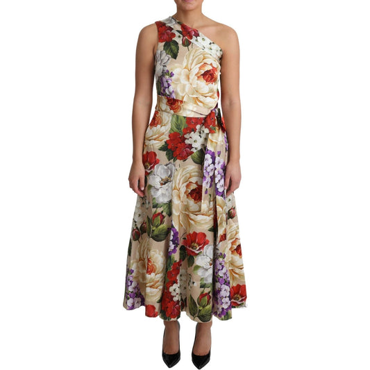 Elegant One-Shoulder Floral Silk Maxi Dress