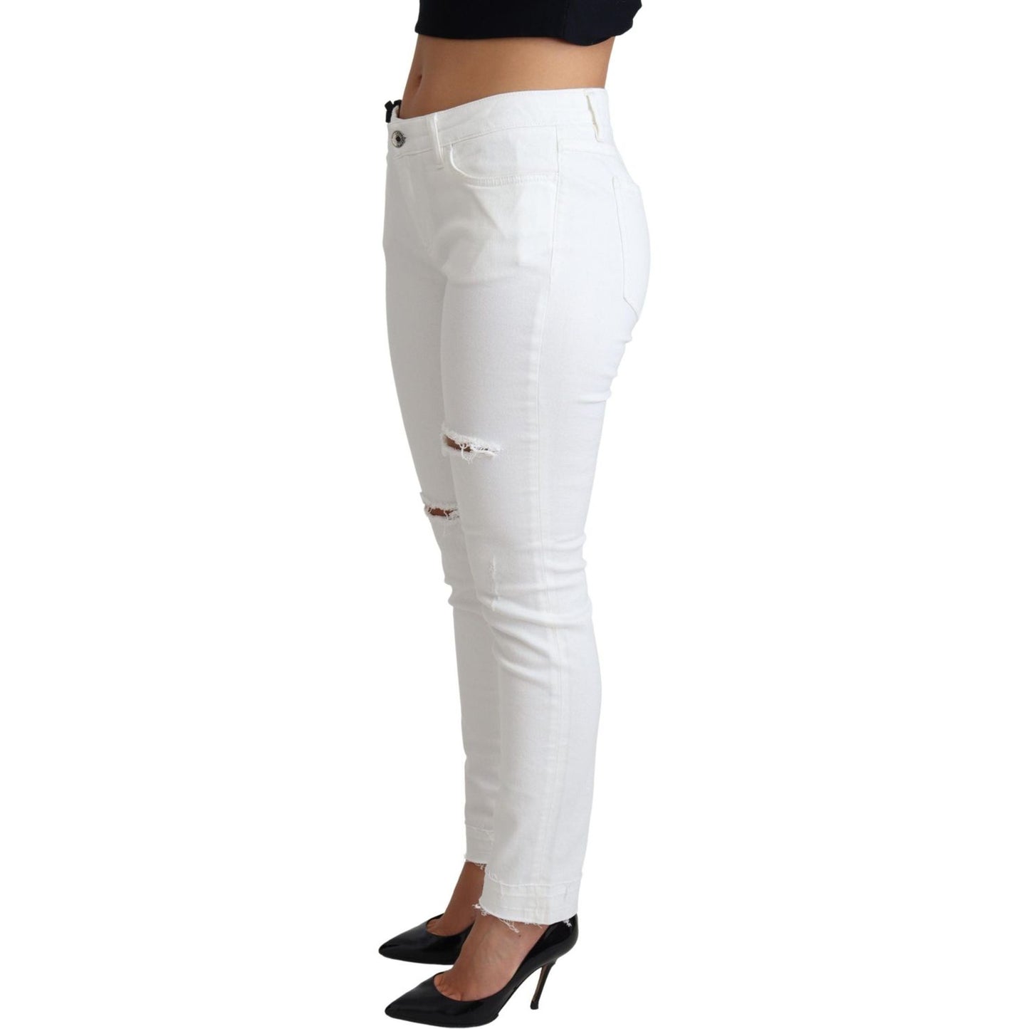 Chic White Mid Waist Designer Jeans