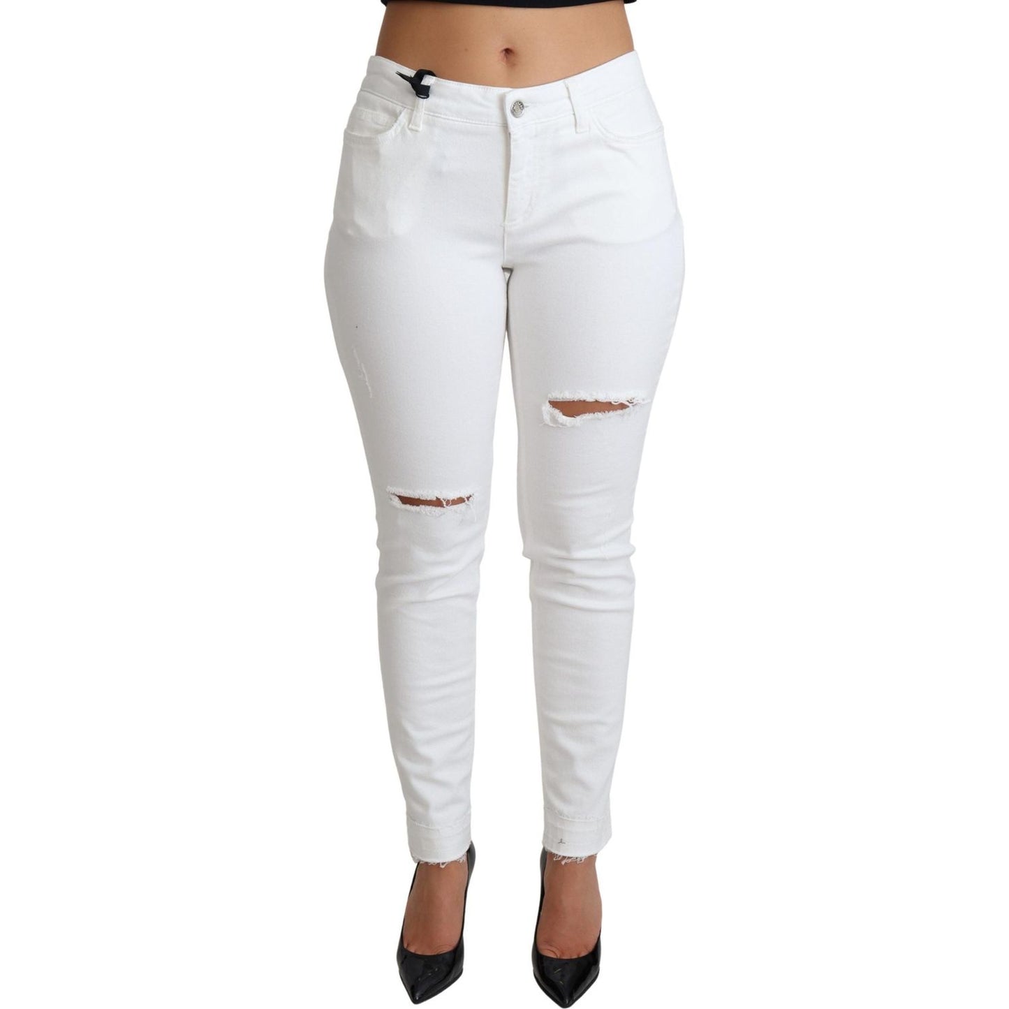 Chic White Mid Waist Designer Jeans