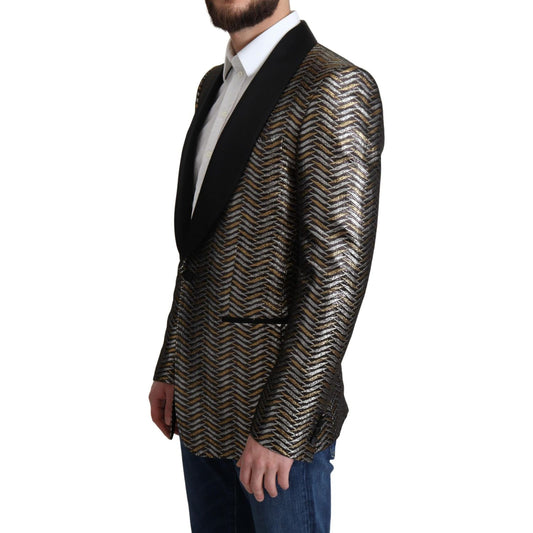 Elegant Metallic Jacquard Slim Blazer Jacket