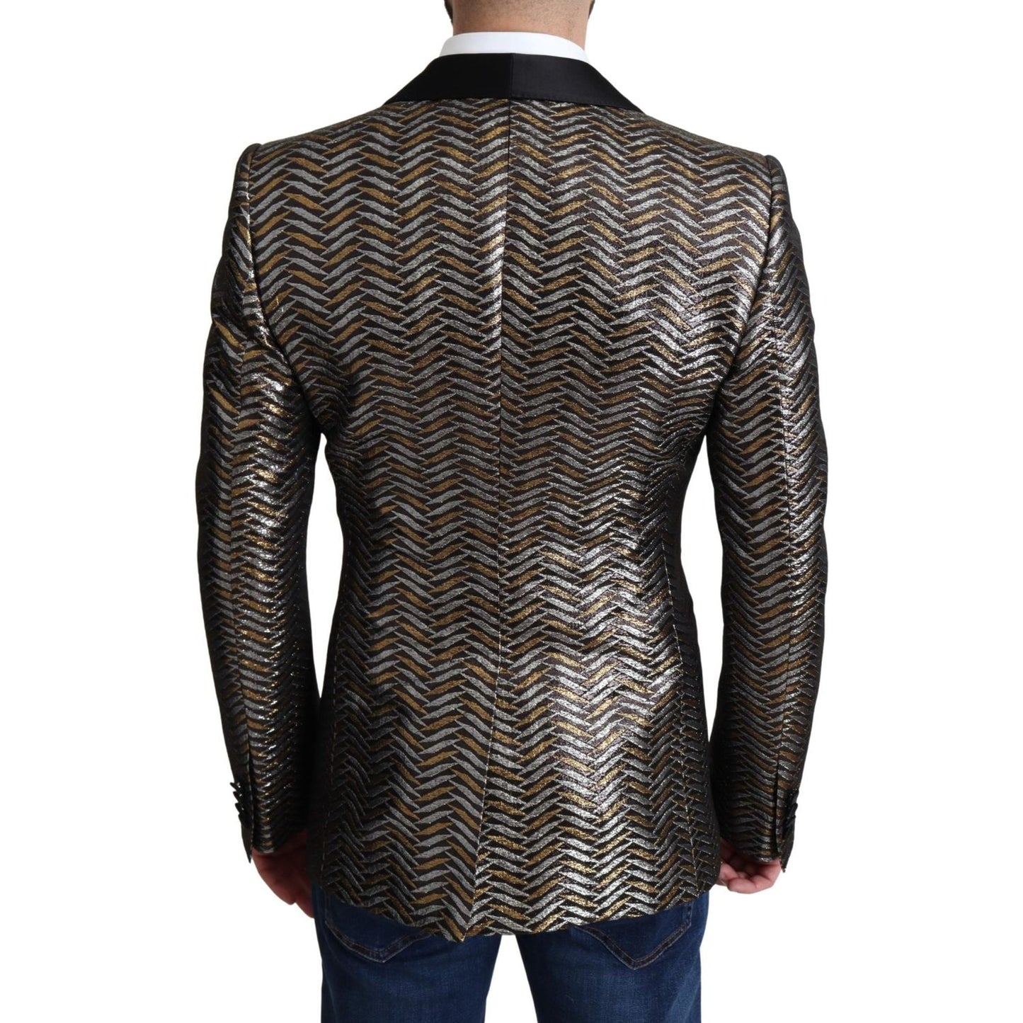 Elegant Metallic Jacquard Slim Blazer Jacket