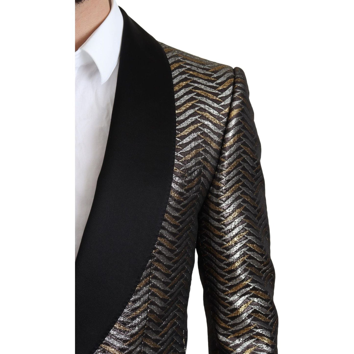 Elegant Metallic Jacquard Slim Blazer Jacket