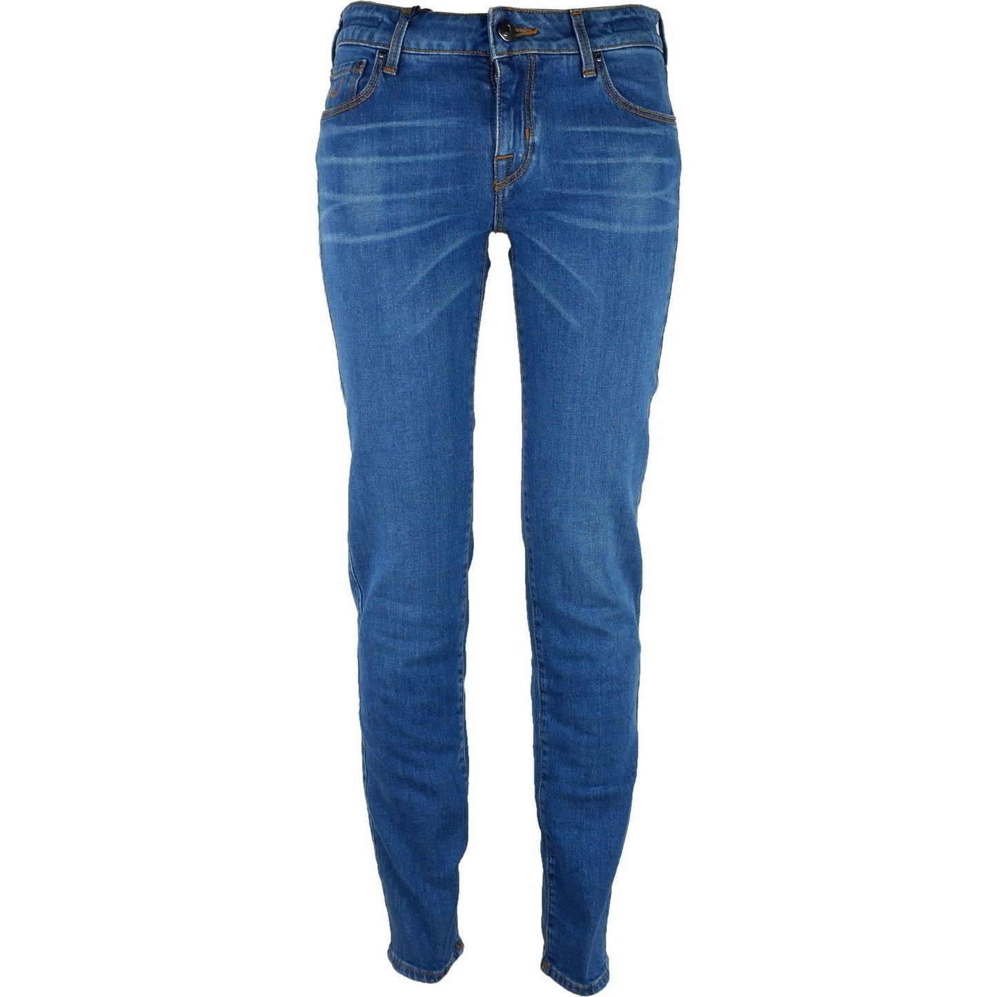 Elegant Blue Denim Jacquard Pants