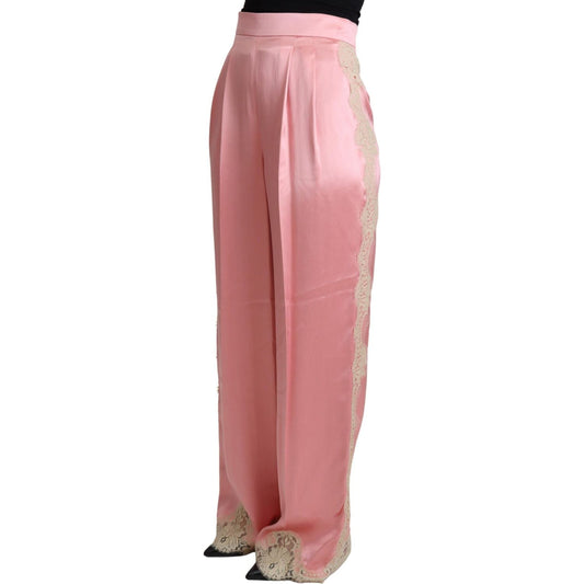 Silk Blend Satin Wide-Leg Pants in Pink