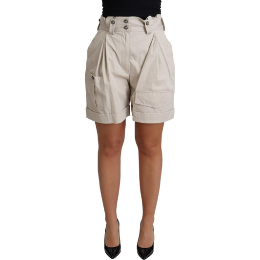 Chic Beige High Waist Pleated Shorts