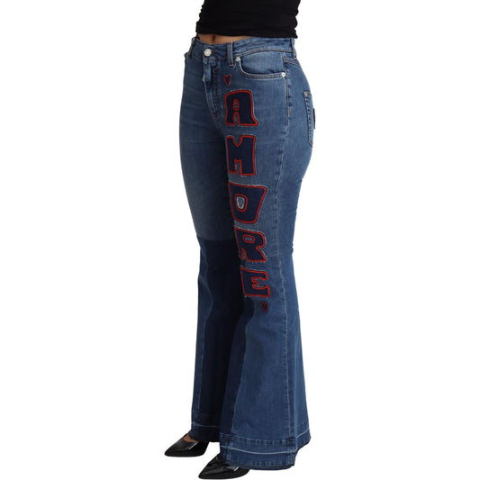 Elegant Boot Cut Denim Jeans with Amore Patch