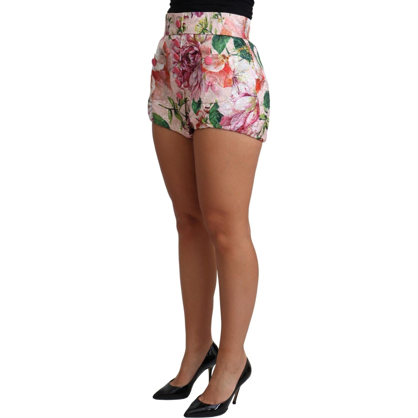 Chic Pink Floral High-Waist Hot Pants