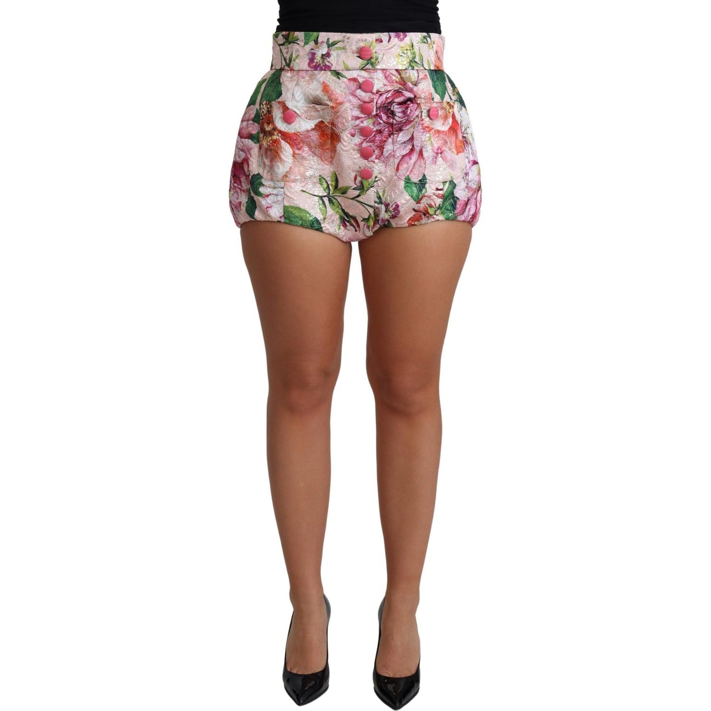 Chic Pink Floral High-Waist Hot Pants