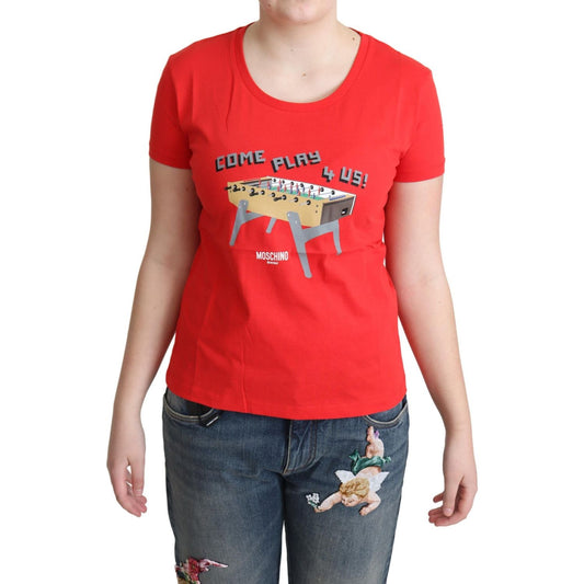 Chic Red Cotton Tee with Playful Print