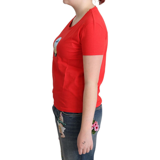 Chic Red Cotton Tee with Signature Print