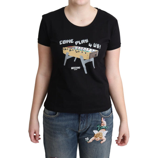 Chic Black Cotton Tee with Playful Print