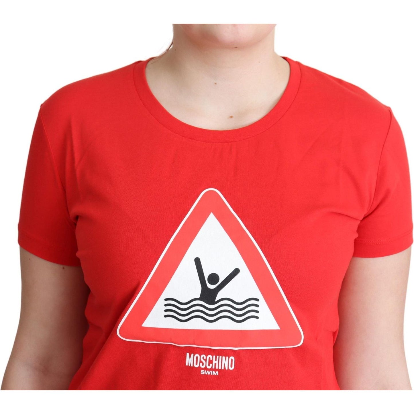 Moschino Red Cotton Swim Graphic Triangle Print T-shirt