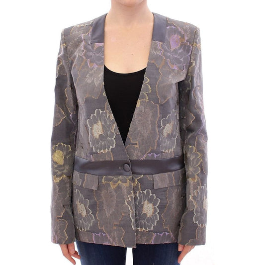 Chic Silk Floral One-Button Blazer