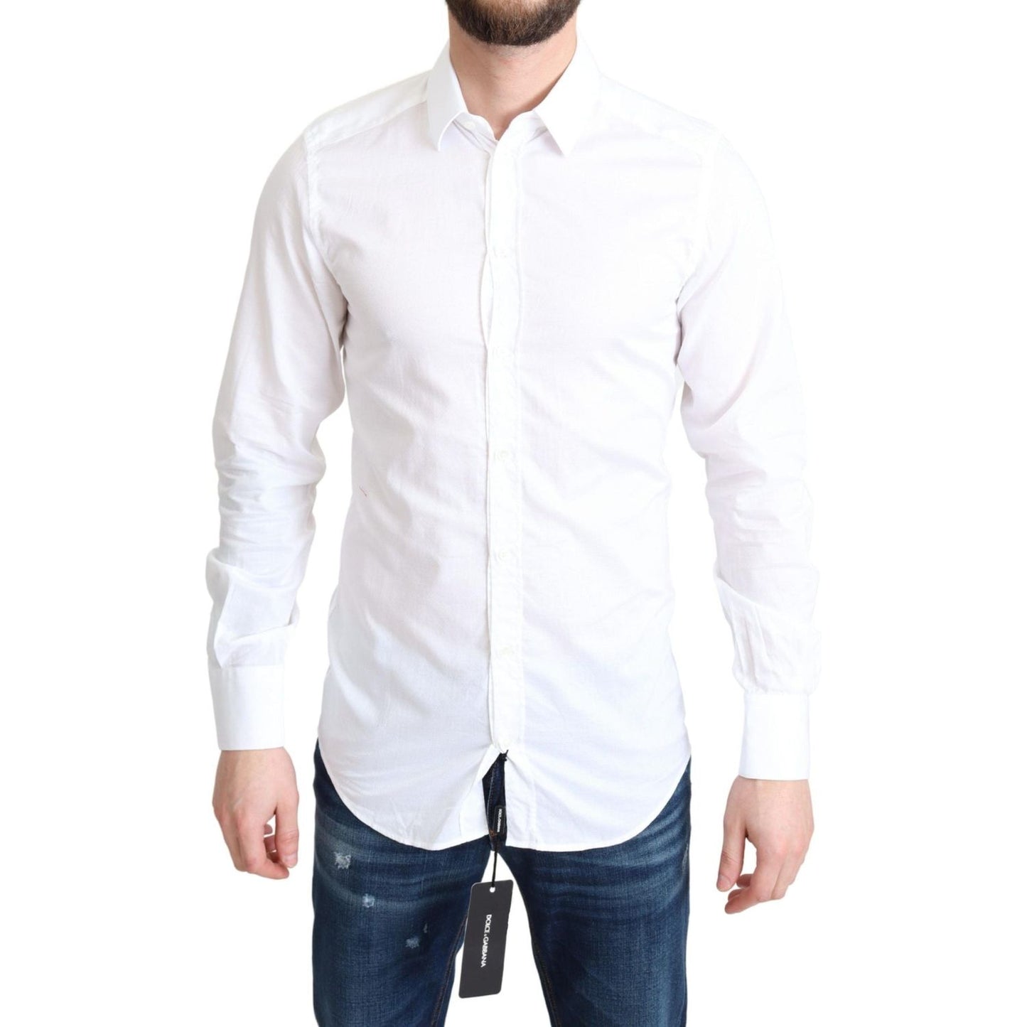 Elegant White Cotton Dress Shirt Slim Fit