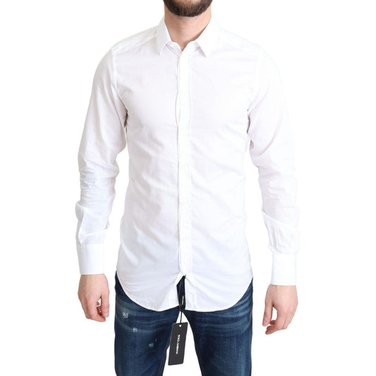 Elegant White Cotton Dress Shirt Slim Fit