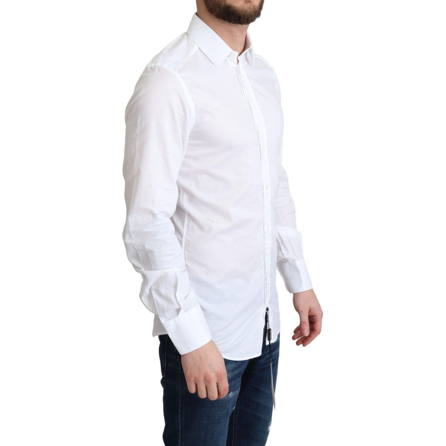 Elegant White Cotton Dress Shirt Slim Fit