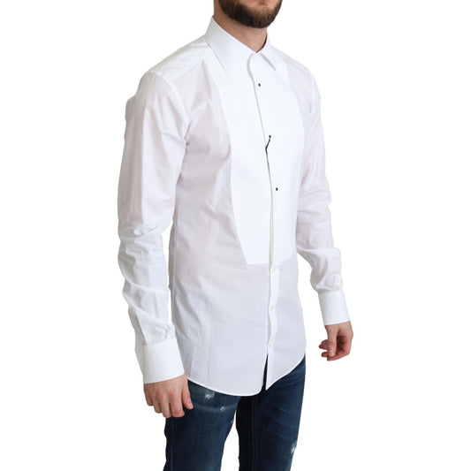 Elegant White Cotton Bib Dress Shirt