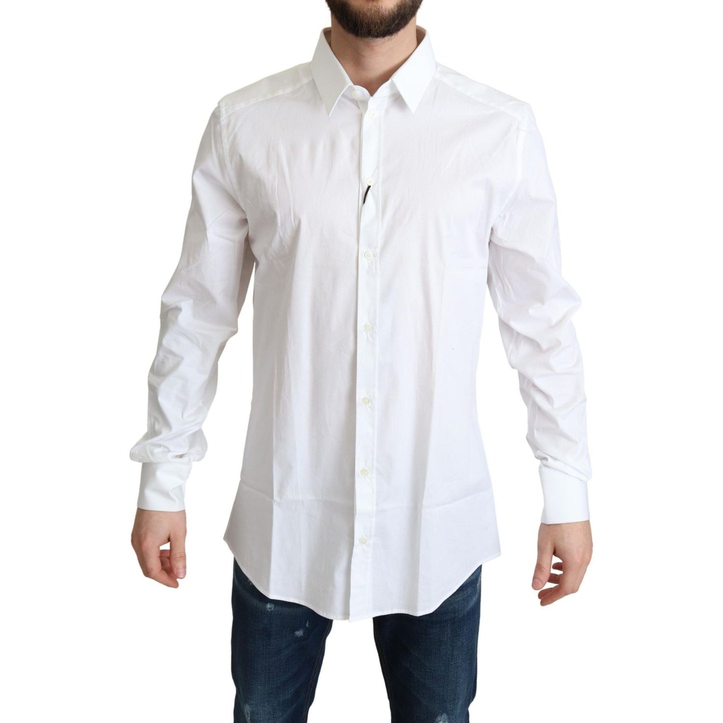 Elegant White Cotton Stretch Dress Shirt