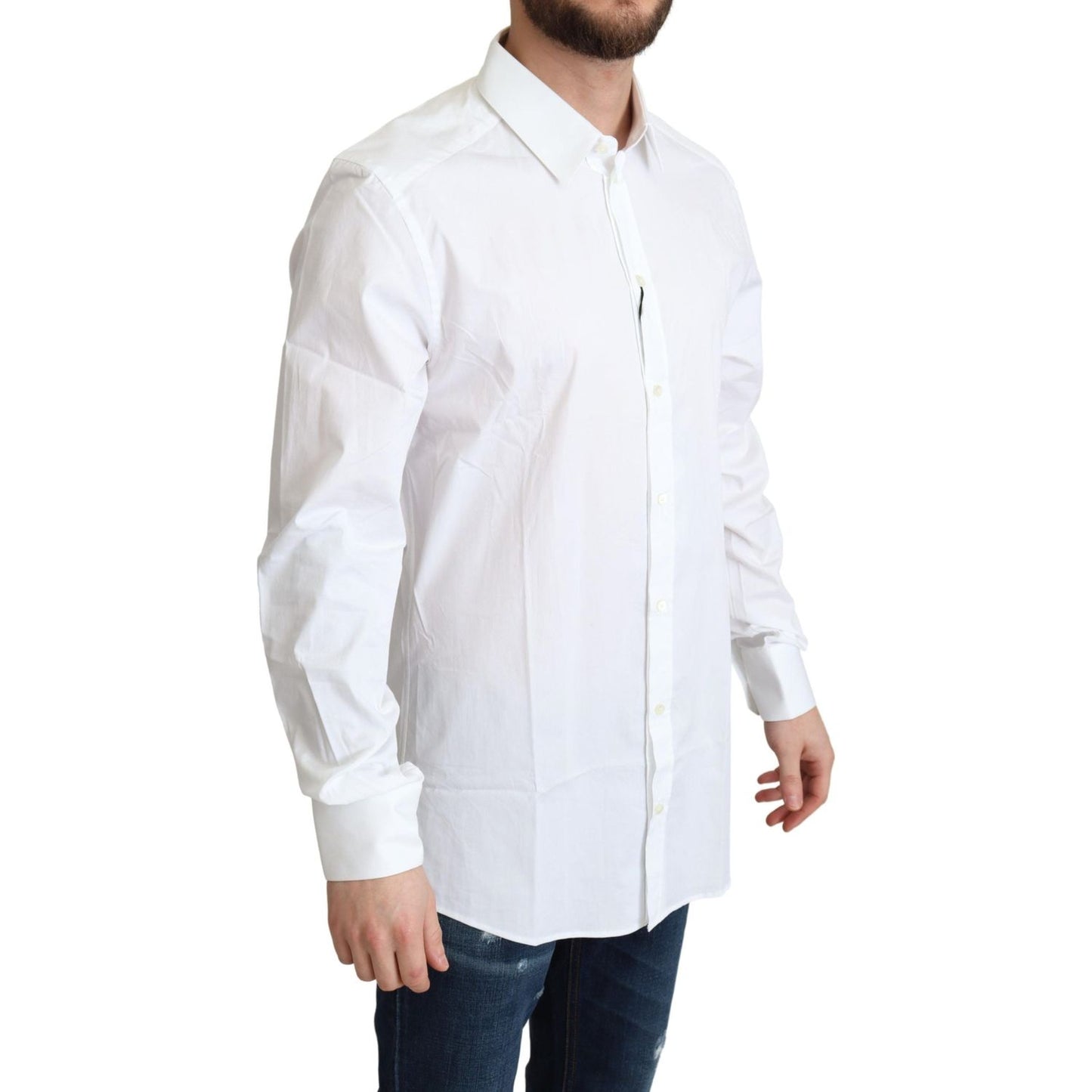 Elegant White Cotton Stretch Dress Shirt