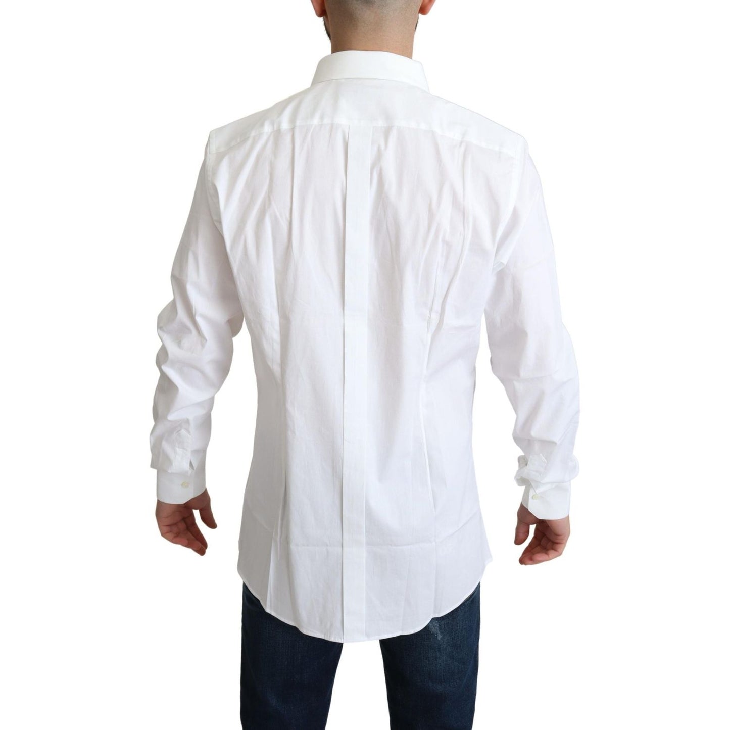 Elegant White Cotton Stretch Dress Shirt