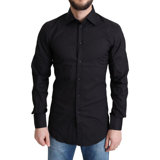 Elegant Black Gold Slim Fit Dress Shirt